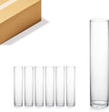 WGVI Quality Thick Weighted Tall Clear Cylinder Glass Vases, 4" W x 18" H, Flower Arrangement Floating Candle Holders Wedding Centerpieces Event Floral Container Display Decor, Bulk Wholesale, 6 Pcs