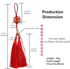 The Traditional Handwoven Sunflower Chinese Knot Double Tassel Pendant,Good for Entrance Door Decoration,car Hanging,Holiday Home Decoration,Blessings for Friends (red).