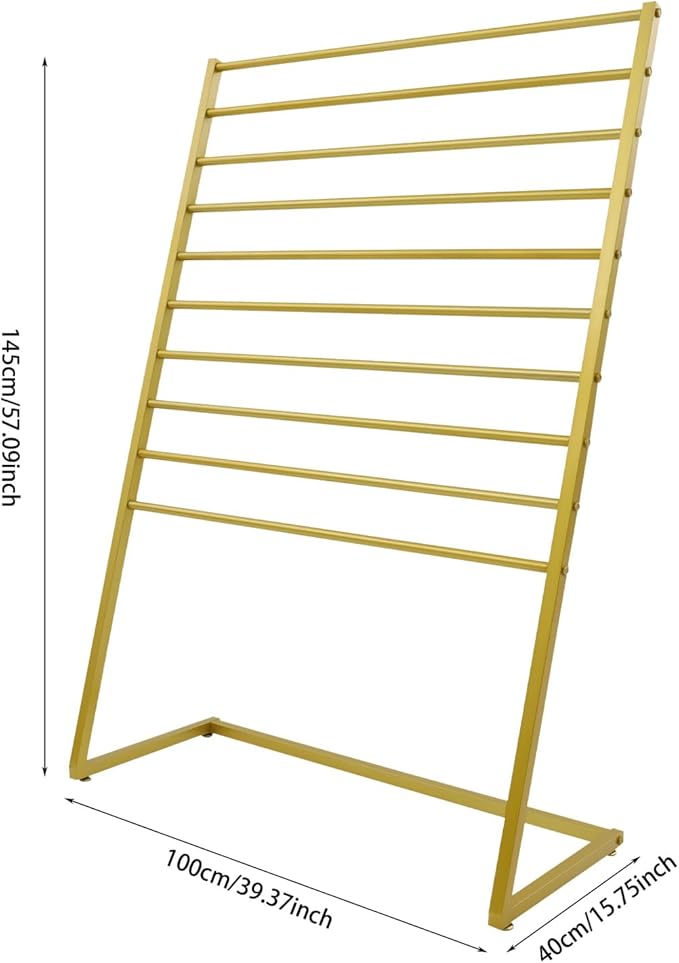 Scarf Organizer, Metal Hijab Organizer, 10 Tier Scarf Holder Hanger for Multiple Scarves, Freestanding Hijab Stand Belt Pants Hanging Rack for Home, Commercial, Clothing Store (Gold, 100cm)