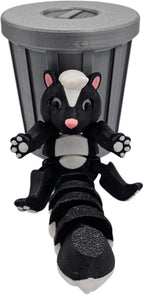 Articulating Animals Raccoon, Fox, Panda, Skunk, Possum with Containers - 3D Printed Articulated Joints ADHD, Autism, Relief Anxiety, Collectible Figurines (Skunk Trash Can)