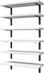 WOPITUES White Floating Shelves Set of 6,Wood for Bedroom,Modern Wall Decor,Bathroom Storage,Book Living Room[Upgraded]-White (HM011A)