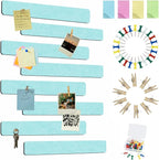 Vuzvuv 8 pcs Bulletin Board Bar Strips with 50 Pushpins & 10 Wooden Clip pins，Self Adhesive Cork Board for Wall，Felt Pin Board for School，Office Decor(Mint Green)