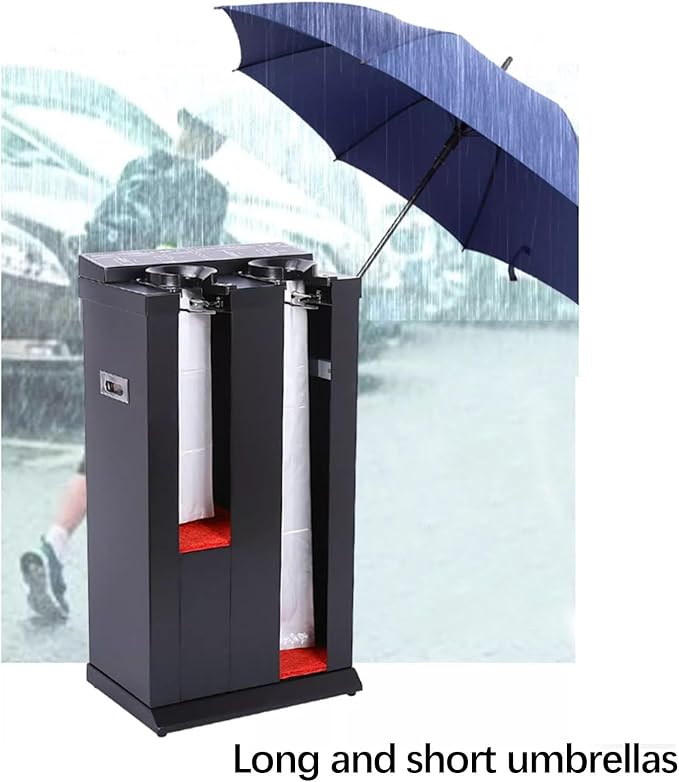 Commercial Metal Umbrella Holder,Umbrella Stand, Double Umbrella Automatic Packing Machine Automatic Wet Umbrella Bag Wrapper, with 200 Bags(Silver)