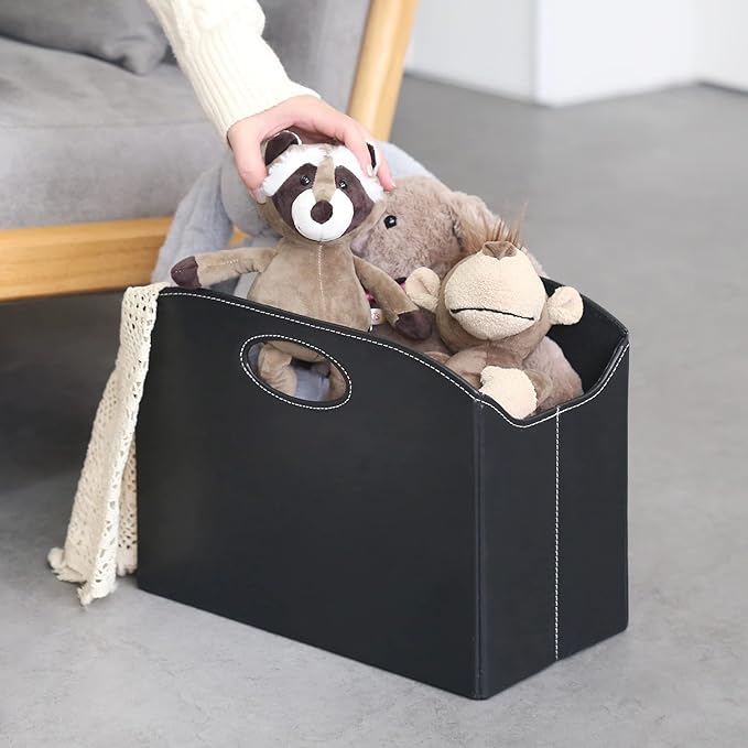EZDeco Magazine Holder Foldable Magazine Rack Floor PU Leather File Holder Newspaper Book Storage Magazine Basket Document File Folder Organizer for Office Home (Black)