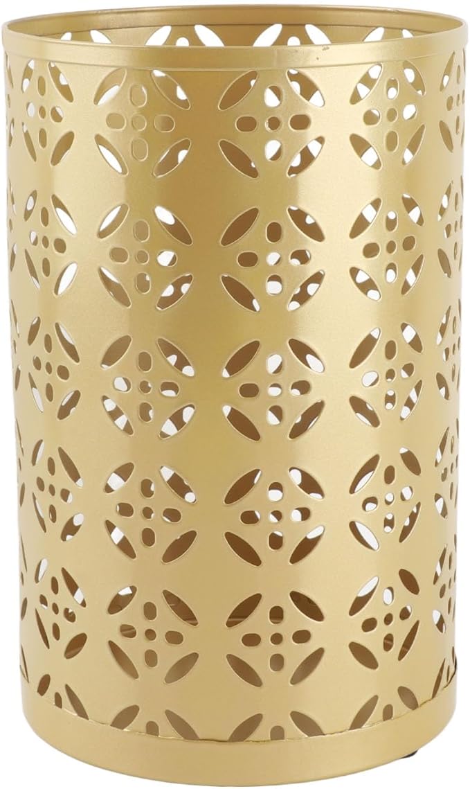 Zerodis Large Round Hollow Design Metal Umbrella Holder, Stylish Gold Finish Steel Umbrella Stand for Entryway, Home Office, and Outdoor Use (S)