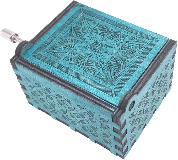 Youtang Music Box Hand Crank Musical Box Antique Engraved Carved Crafts,Play Song of Storms,Blue