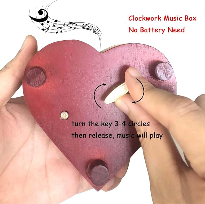 Pursuestar Fur Elise Wind Up Music Box, Heart Shaped Vintage Wood Carved Mechanism Musical Gift for Lover Girlfriend Wife Husband Valentine's Day Mother's Day Christmas Anniversary