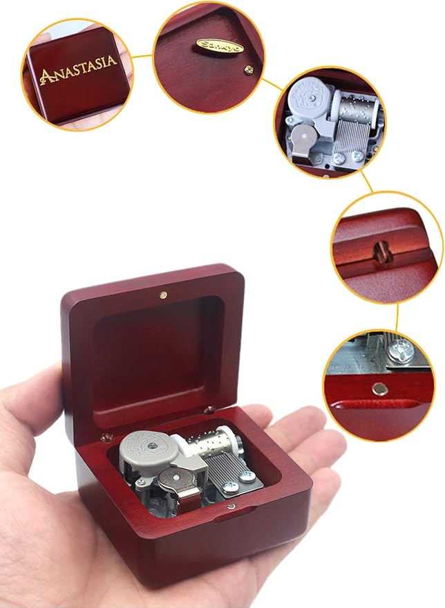 Sinzyo Anastasia-Once Upon a December Music Box Vintage Musical Boxs Gift for Birthday Valentine's Day Christmas Day(Wine Red Box)