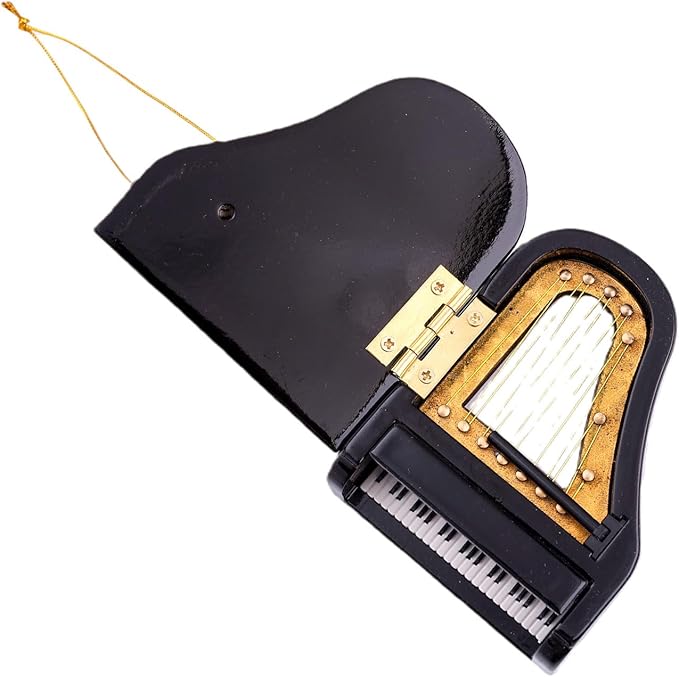 3.15" Wooden String Miniature Grand Piano Hanging Ornament Mini Musical Instrument Replica Music Birthday Gifts Holiday Tree Home Decoration Display Ornament Model (Black, 3.15" Piano)