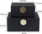 HofferRuffer Faux Leather Jewelry Boxes, Decorative Boxes Storage Accessory Organizer with Gold Hardware Decor, Classic Vegan Leather Set of 2 Pieces (Black)