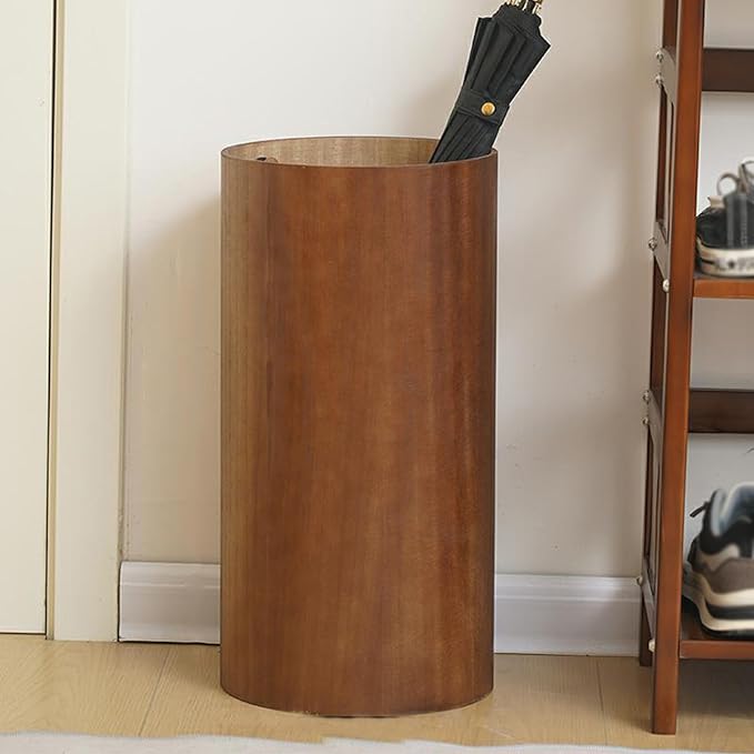 Chinese Vintage Umbrella Holder Solid Wood Umbrella Storage Rack with Drip Tray Commercial Umbrella Holders Cylindrical Straight Umbrella Bucket Umbrella Stand Holder Indoor for Entryway.(Walnut)