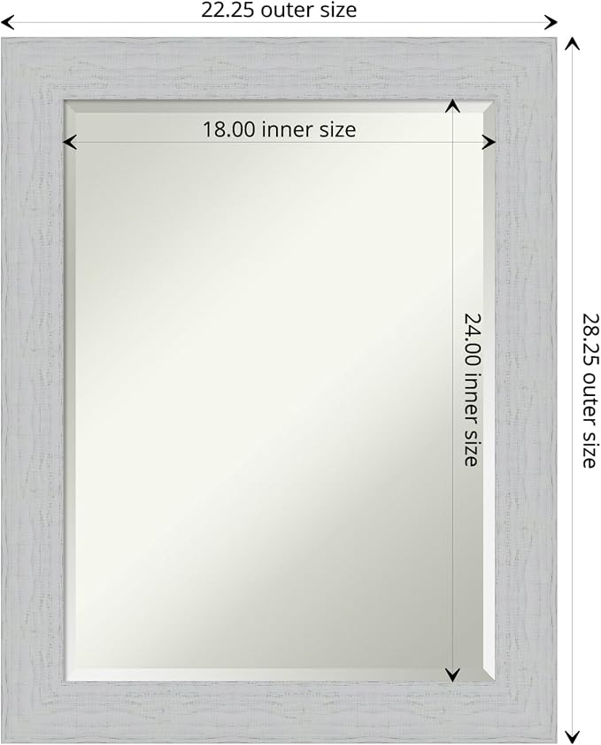 Amanti Art White Wall Mirror 28x22 Shiplap White Rectangle Bathroom Mirror for Wall Decor Living Room, Medium Cottage Wood Frame, Hangs Horizonally and Vertically, Bathroom Decor, Beveled Edge