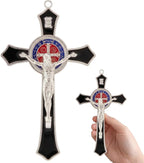 TALPGOD 7 Inch St Benedict Crucifix Black,Crucifix Wall Cross for Catholic Decor,Jesus Christ Hanging Cross Wall Art Decor,Escapularios Catolicos,Saint Benedict Medal for Home Decoration