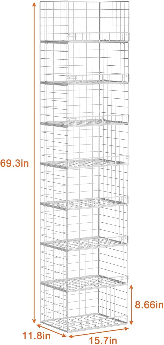 8-Tier Stackable Closet Organizers and Storage Shelves, Foldable Closet Shelf Organizer, Stackable Storage Bins Drawers for Closet Organizer System, White(Patent Pending)