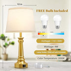 EJIAXIN Touch Lamps for Nightstand Set of 2 - Gold Table Lamp for Bedroom Dimmable Bedside Lamps with USB C+A Ports - Lamps for Night Stands Living Room End Table,2 LED Bulbs Included