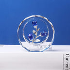 LONGWIN Crystal Tulips Flower Figurines with a Outer Circular Ring, Glass Spring Bouquet Collectible Figurines Home Decor Cobalt Blue
