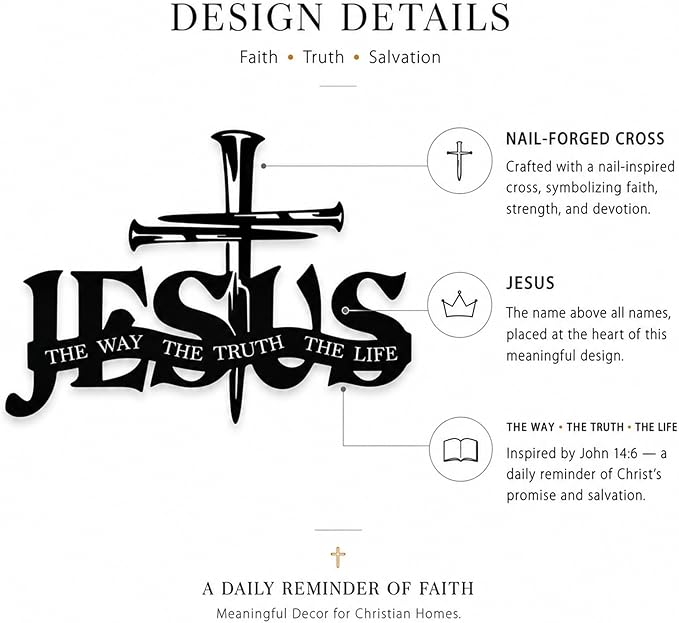 EDCIJB Jesus Cross Metal Wall Decor Christian Wall Art for Home Religious Cross Decoration Living Room Bedroom Prayer Room The Way The Truth The Life Christ Inspired Christian Gift for Family Friends
