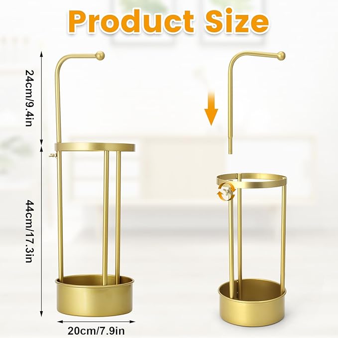 Golden Rust Proof Umbrella Holder, Entrance Drain Umbrella Bucket, Steel Circular Umbrella Holder, Umbrella Storage Rack, Suitable for use in Homes, Offices, Hotel Lobbies （Gold）