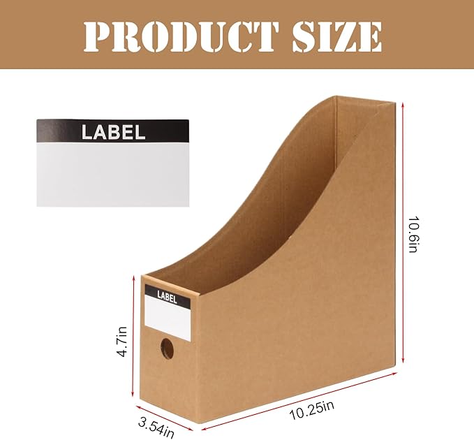24 Pcs Cardboard Magazine File Holders, Bulk Kraft Paper Magazine Book Bin Box with Label Sticker, Paper Organizer Storage Folder for School Classroom Office Library Home Supplies Desk Shelve