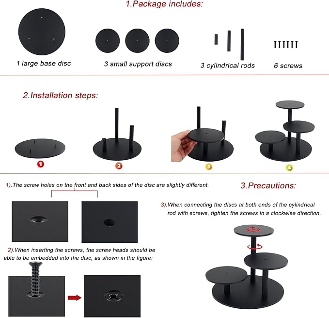 Frosted Acrylic Table Display Stand for Figure Small Display Risers Black for Succulent Plants 3 Tier Round Risers for Decor 1 Pack