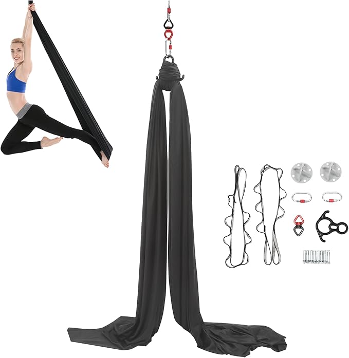 LOYALHEARTDY Aerial Silks Starter Kit, 11 Yards Equipment Set for Aerial Yoga, Durable Aerial Yoga Hammock Aerial Swing for Aerial Acrobatic, Aerial Dance & All Levels (L:10m W:2.6m)