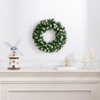 SHACOS Greenery Wreath 15" Artificial Front Door Wreaths Green Wreath with White Flowers for Home Wall Window Farmhouse Decoration 100% Plastic Indoor Outdoor