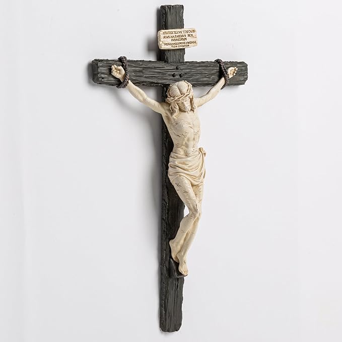 DevotedWalls 10" H Catholic Realistic Crucifix for Wall,Realistic Jesus Chirst Cross for Church,Chapels and Home Table,Altar Cross,Domestic Altar,Catholic Gift, Religious Gift,Lifelike Crucifixion Christ Wound for Meditation (Black and White)