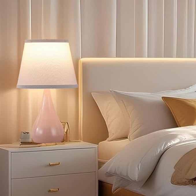 17.3'' Modern Dimmable Touch Lamps for Nightstand 2pcs, Table Lamps for Living Room, Reading Cute Lamp for Office, Bedside Lamps with Iron Base, Small Lamp for Bedroom, Pink Lamp, Bulb Included