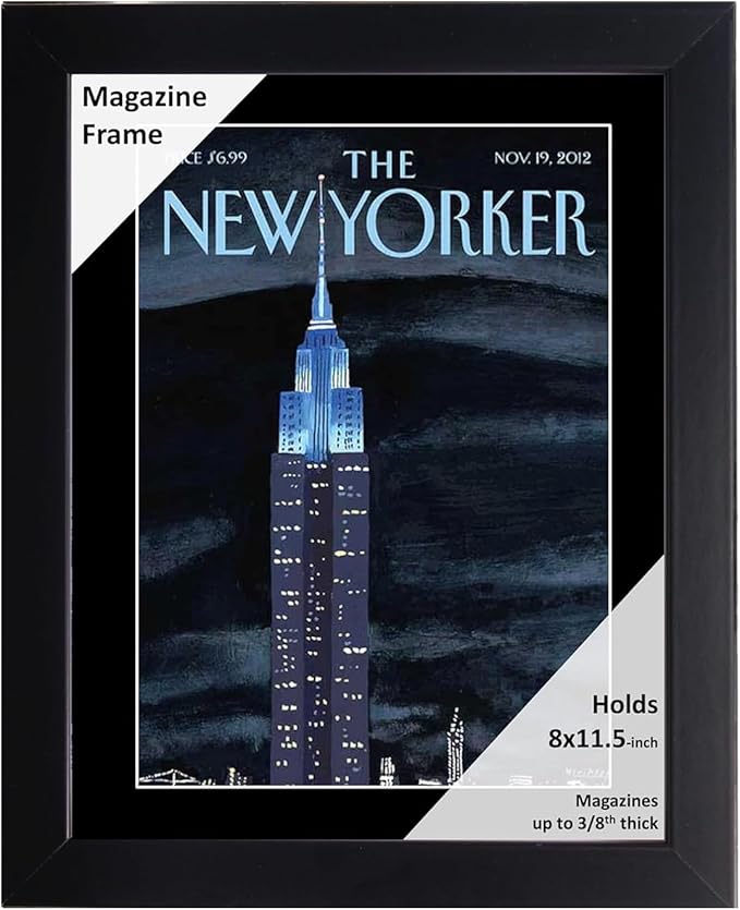 Creative Picture Frames 8 x 11.5 Magazine Frame with Full-Strength Glass, Holds Up To A 1/4" Thick Media with Installed Hangers for Easy Mounting, 11x14 Black Frame with Black Mat