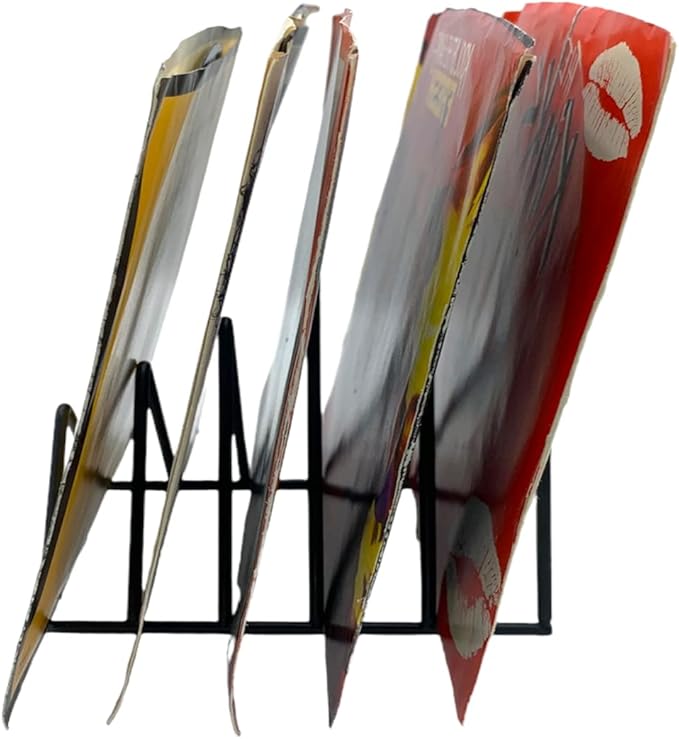 File Folder Rack Magazine Holder - Vinyl Record Storage Display Stand Metal Newspaper Book and LP Album Organizer Display