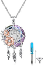 Dream Catcher Crystal Pendant Flower Urn Necklace Jewelry 925 Sterling Silver Keepsake Cremation Necklaces for Human Pet Ashes for Women