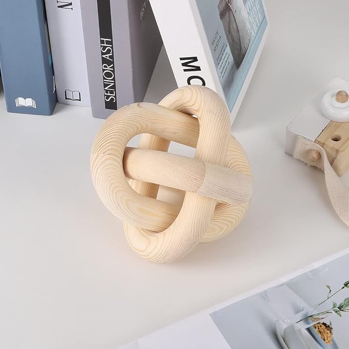 Wood Knot Chain Link Decor - 3 Link Boho Wooden Hand Carved Decorative Wooden Links Knots for Coffee Table Entryway Modern Farmhouse Shelf Decoration