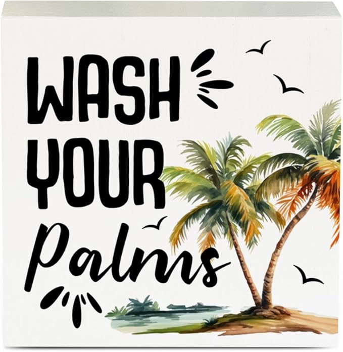 Tropical Bathroom Decor Tropical Decor Wash Your Palms Summer Decorations Wooden Box Sign for Home Office Farmhouse Table Shelf