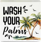 Tropical Bathroom Decor Tropical Decor Wash Your Palms Summer Decorations Wooden Box Sign for Home Office Farmhouse Table Shelf