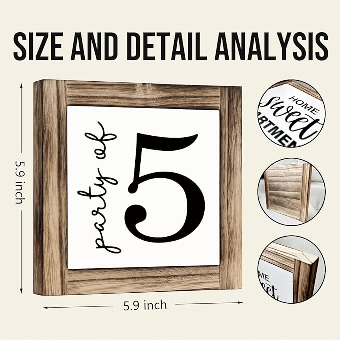 Party of 5 Signs, Family Signs, Box Sign Wood Desk Sign Decor, Farmhouse Wood Decoration, Home Party Decor Accessories, Living Room Decors, Decorative Wooden Table Signs, 5.9×5.9 inches