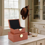 HofferRuffer Faux Leather Jewelry Boxes, Decorative Boxes Storage Accessory Organizer with Gold Hardware Decor, Classic Vegan Leather Set of 2 Pieces (Brown)