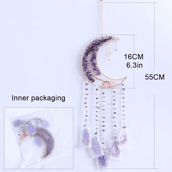 Crystal Dream Catcher with Moon Suncatcher, Boho Bedroom Decor for Women Girls, Handmade Hanging Wall Decor Gift Decor for Bedroom Living Room Garden