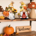 Hodao Fall Gnome Figurines – Pumpkin Gnomes with Checkered Hats, Sunflower, Corn Basket and Give Thanks Sign – Thanksgiving/Harvest Home Decor & Gift for Tiered Tray, Mantel, Tabletop, Windowsill