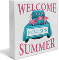 Country Flamingo Truck Wood Box Sign Decor Desk Sign Welcome Summer Quote Flamingo Wooden Box Block Sign Rustic Home Shelf Wall Decoration