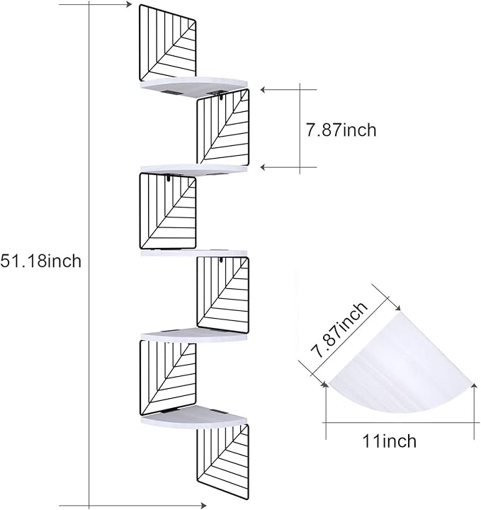 Love-KANKEI Corner Shelf Wall Mount of 5 Tier Rustic Wood Floating Shelves Wall Shelves for Bedroom Living Room Bathroom Kitchen Office and More White