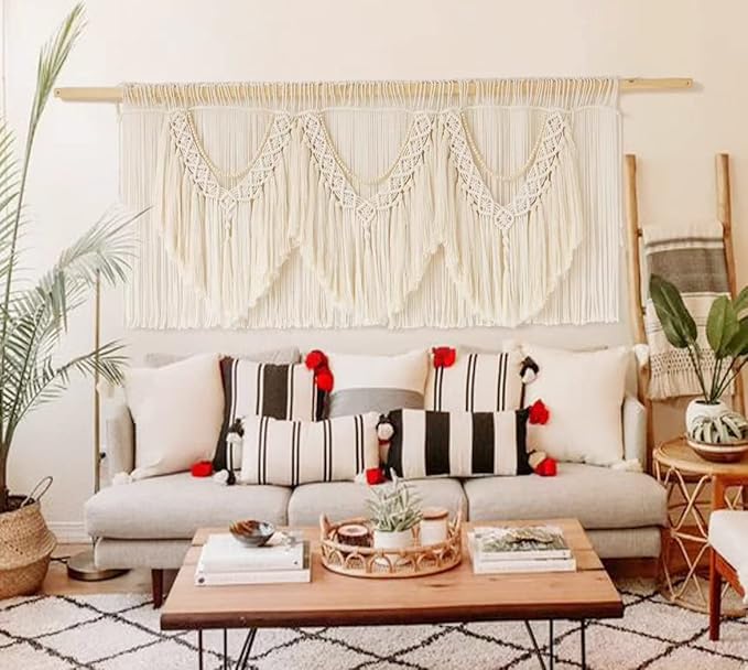 IOWER Macrame Wall Decor 75" W x 35" L Extra Large Macrame Wall Hanging Craftsmanship Boho Wall Decor