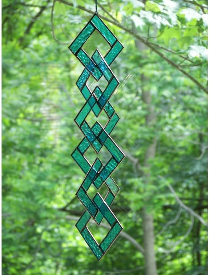 Unique Turquoise Stained Glass Suncatcher, Stained Glass Mobile, Window Hanging, Window Ornament, Wall Hanging, 5 "W x 18 "H, Art Suncatcher for Bedroom Home Decor