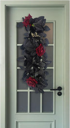 Artificial Rose Flower Swag,Artificial Sunflower Swag, 24 Inch Decorative Swag with Pumpkins Berries and Black Leaves for Halloween Home Front Door Lintel Wedding Arch Party Tabletop Wall Decor(#3)