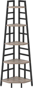 CHOEZON 70.1-Inch 5-Tier Tall Corner Shelf, Narrow Bookshelf for Small Spaces, Industrial Bookcase Display Stand for Living Room, Bedroom, Office, Greige TCJ25BG