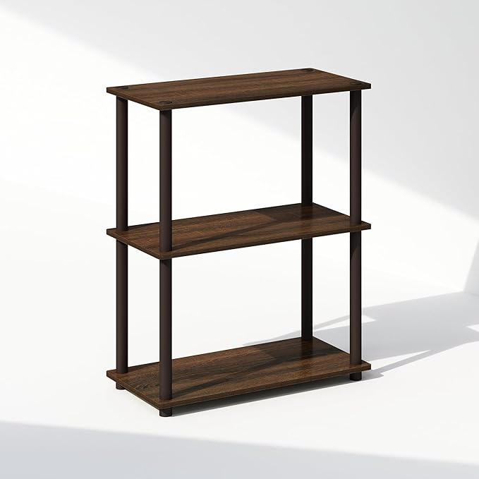Furinno Turn-N-Tube Book Shelf, 3-Tier Bookshelf, Bookcase with Multipurpose Compact Display Rack, 11.6 x 23.6 x 29.6, for Living Room, Bedroom, Home Office, Walnut/Brown