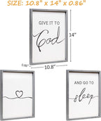 Set of 3 Framed Farmhouse Give it to God and Go to Sleep Signs 11x14” Above Bed Wall Decors for Bedroom Wood Signs (11x14 inches, Gray)