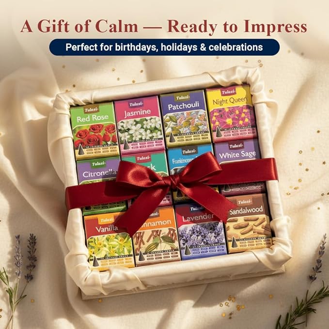 Tulasi Classic Incense Cones with Natural Oils Scents, Set of 12 Fragrances (180 Cones) Calming Home Aromatherapy, Meditation, Relaxing, Mixed Scents with Natural Oils