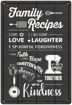 Funny Kitchen Signs Decor-Kitchen Farmhouse Decor-Personalized Kitchen Metal Sign-Retro Kitchen Counter Accessories-12x8 Inch Hanging Plaque Home Wall Decorations-Family Recipes Carbon Gray