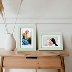 Egofine 4x6 Picture Frames Set of 4, Made of Solid Wood Covered by Plexiglass 3x4.5 and 3.5x5 with Mat or 4x6 without Mat, for Table Top Display and Wall Mounting Photo Frame, Rustic Green