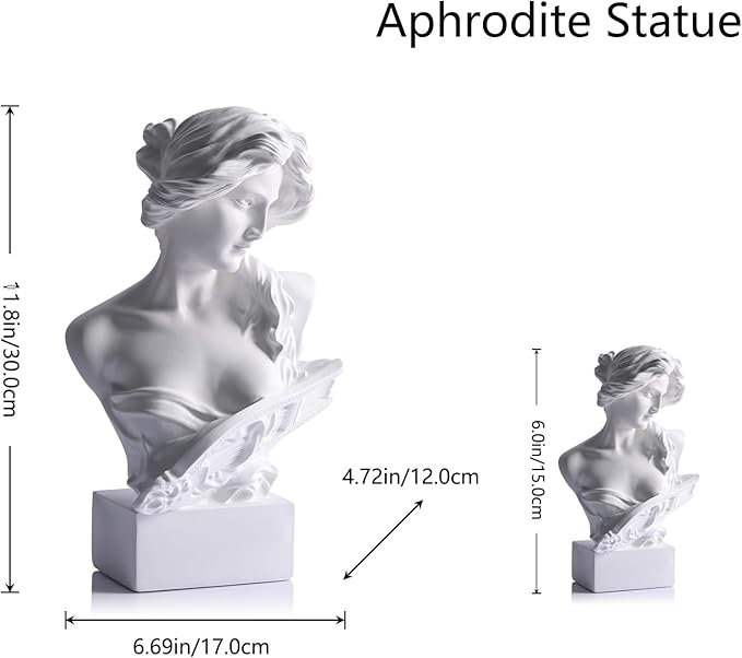 11.8" H Greek Mythology Bust Statue Decor,Artemis Statues Roman Goddess Figurines,Used for Sketch Practice Aesthetics Statues and Sculptures and Indoor Filling Space for Living Room, Bedroom (White)